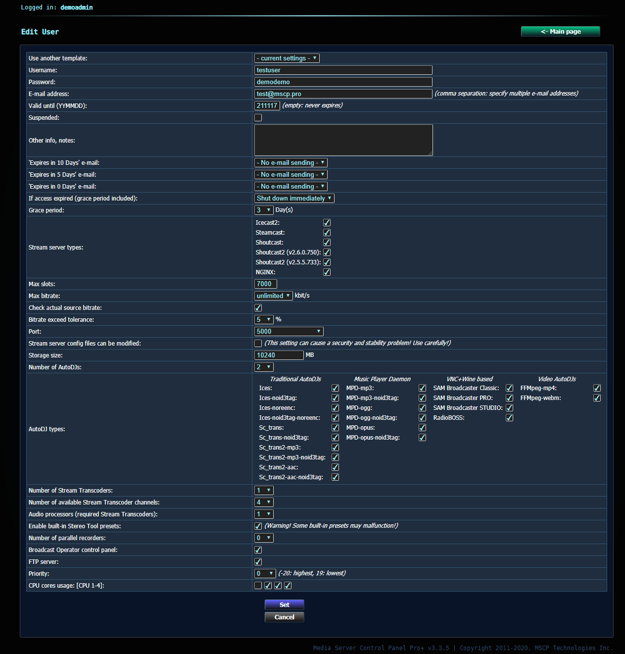 User edit interface