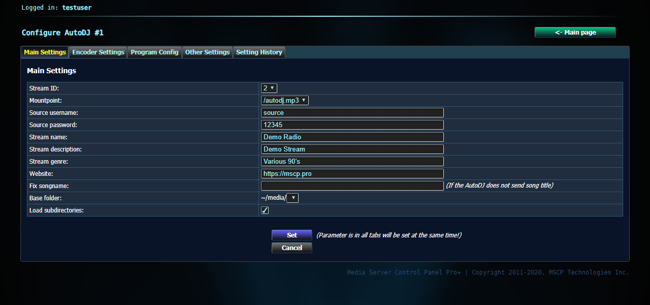 Detailed settings for AutoDJ